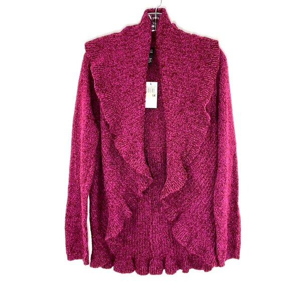 Rafaella Pink Ruffled Cardigan Sweater - Picture 1 of 11
